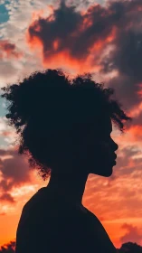 Silhouetted profile contrasts sharply against flaming sunset sky