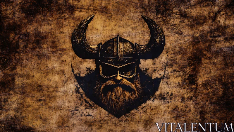 Viking warrior helm icon dominates rough textured canvas