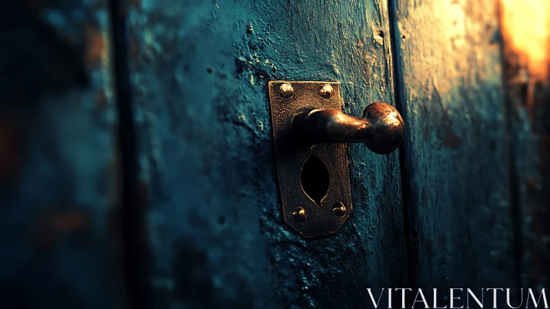 Rustworn keyhole door glows with secret ember light.