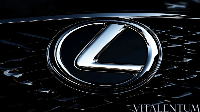 Chrome crest of sleek automotive luxury on midnight grille.