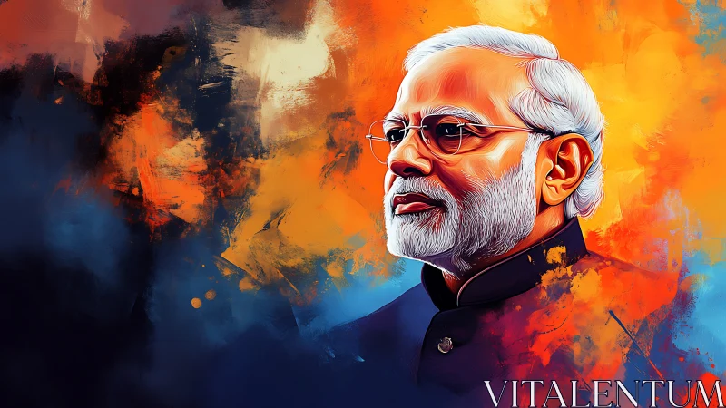 Digital portrait in vibrant orange and deep indigo field.