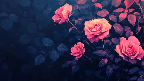 Luminescent Botanical Composition with Chromatic Contrast Rendering.