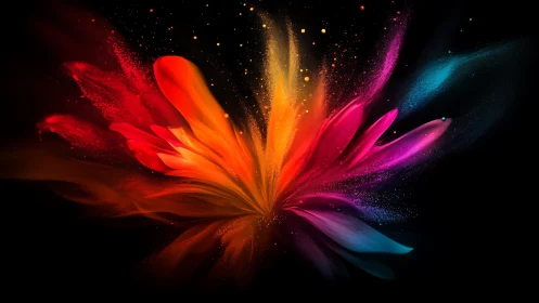 Radiant pigment burst forms abstract chromatic blossom in void