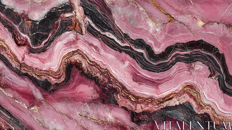 Striking Pink and Black Marble Texture with Abstract Veining Pattern.