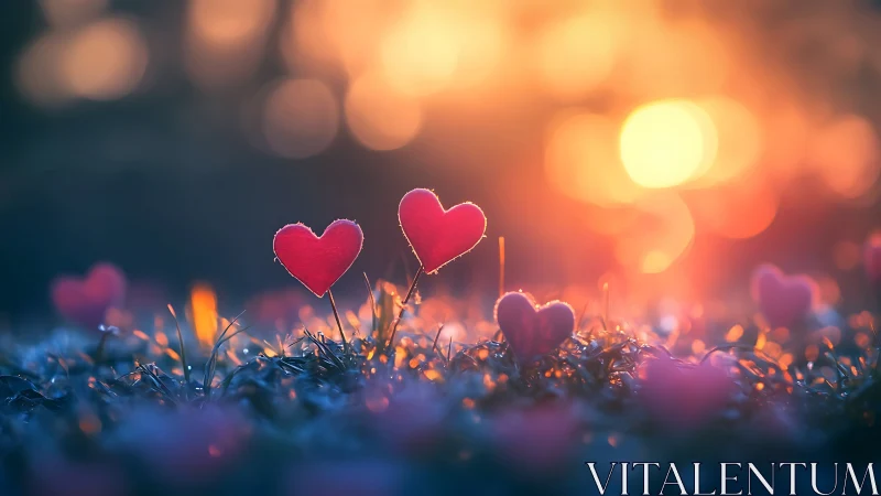 Luminescent Hearts Bloom in Golden Twilight Reverie.