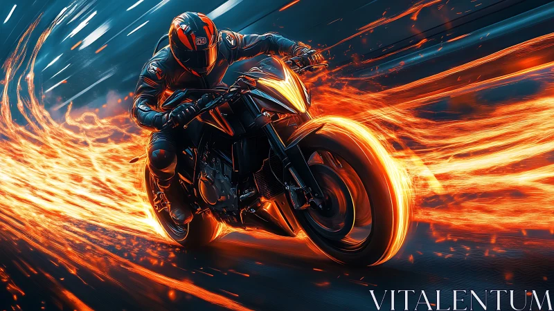 High-speed sportbike leaves incandescent plasma trails in motion