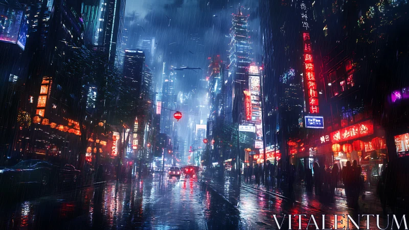 Neon storm over midnight avenue in rain-soaked megacity.