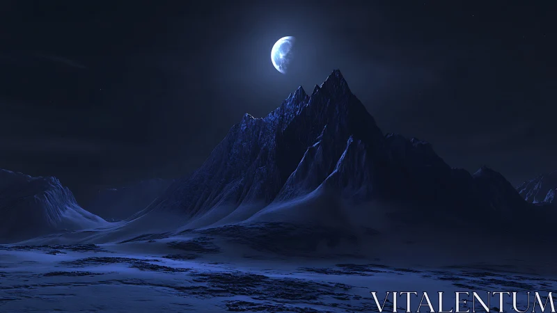 Lunar backlight sculpts glacial peaks in monochrome blue