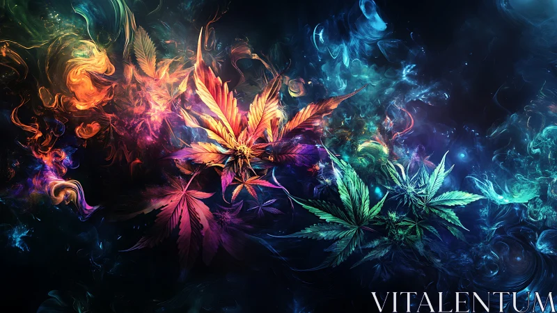 Psychedelic nebula garden where cosmic cannabis blooms.