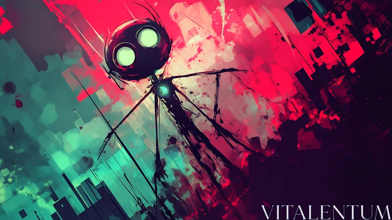 Neon-eyed stickbot quietly rewrites the glitching skyline