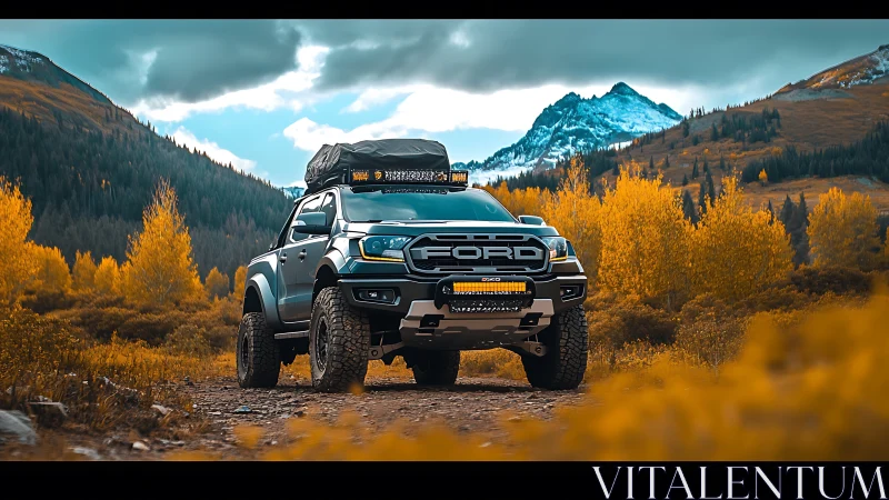 Bold overland truck resting beneath golden mountain passes.