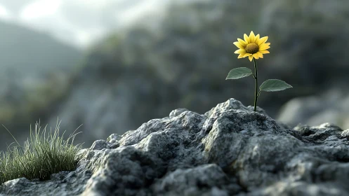 Sunflower defies stone and sings quietly into mountain light