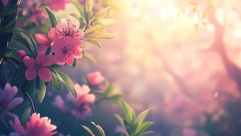 Pink Petals Catch the Dawn's Golden Whisper