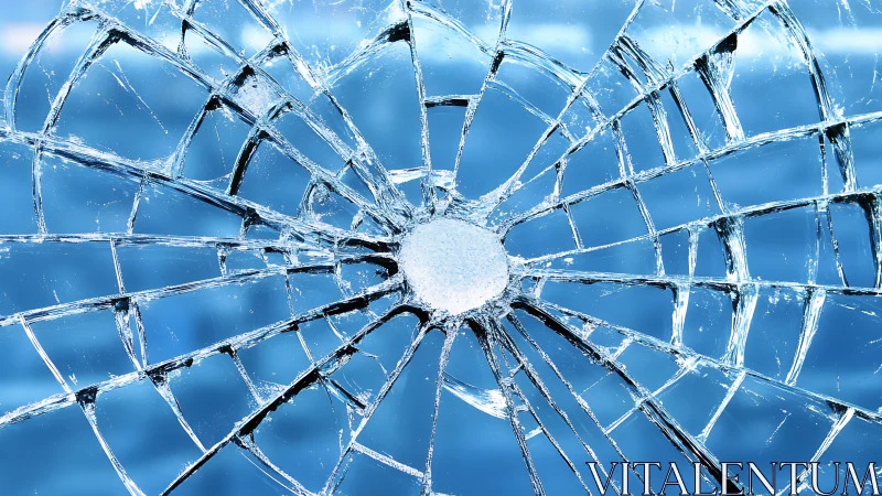 Radial fracture geometry in close-up shattered glass study.