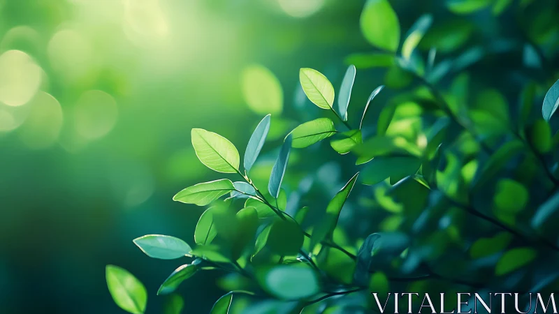 Sunlit Green Leaves in Soft Focus Nature Photography Style.