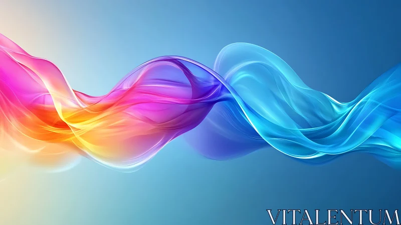 Iridescent color waves flowing across a cool blue field.