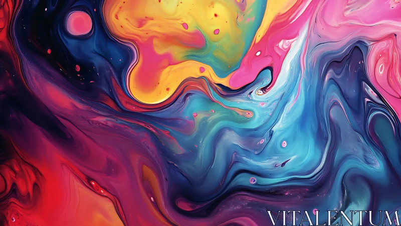 Vibrant fluid abstract swirl in neon rainbow color fields.