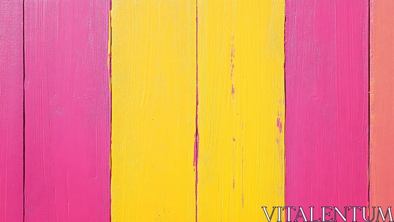 Vibrant pink and yellow painted wooden planks form bold stripes