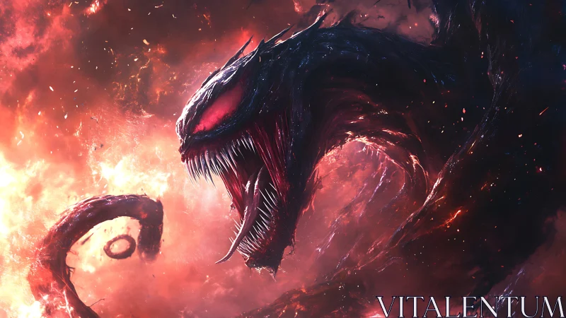 Cosmic void serpent unleashes terror in burning nebula.