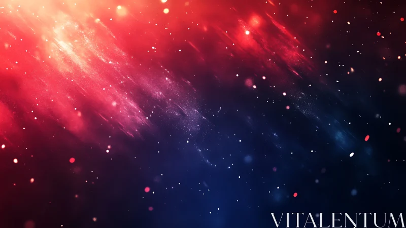 Red and blue abstract particle streaks in deep space glow.