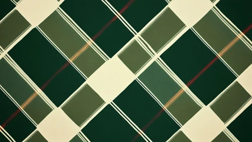 Geometric tartan lattice in muted green and cream diagonals.