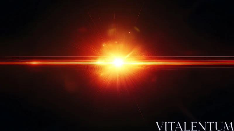 Solar flare burst cuts through void with intense red beam.