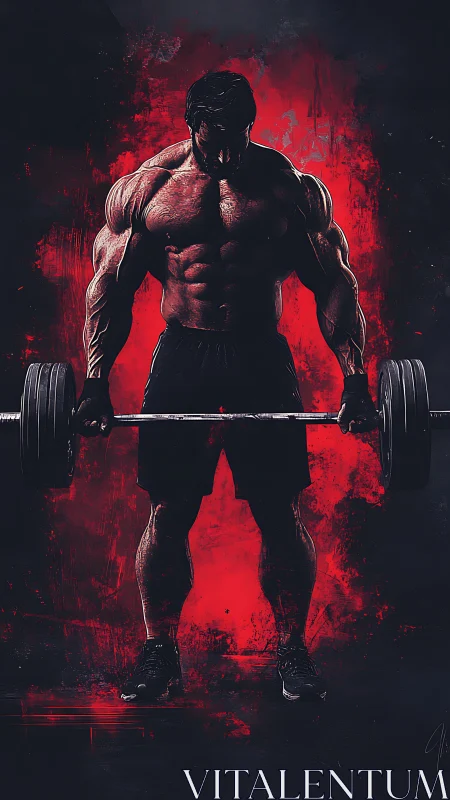 Powerful weightlifter stands strong in bold red energy glow
