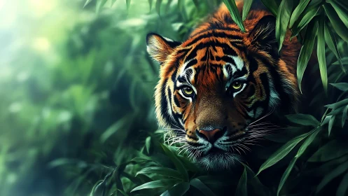 Emerald jungle stalker with ember eyes waiting in silence.