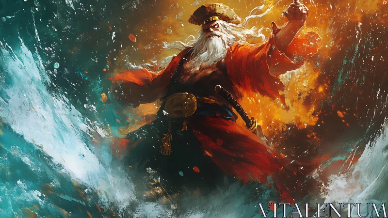 Storm-wielding sea warlord in dynamic digital painting.