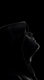 High-contrast hooded profile rendered with minimalist rim lighting