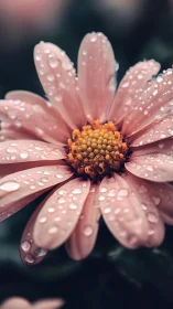 Pink Daisy with Dew Drops: Macro Floral Study.