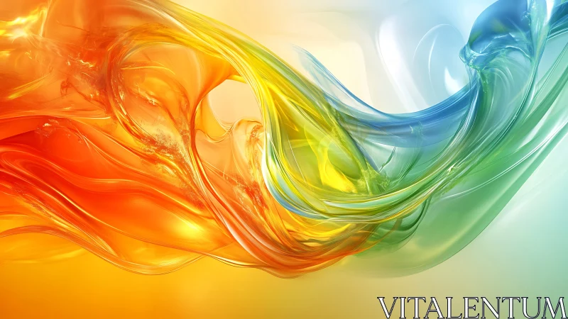 Multicolored translucent fluid ribbons on pale gradient field.