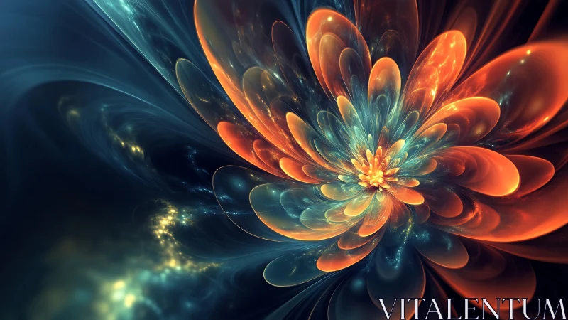 Fractal luminous flower in radial symmetry digital painting.
