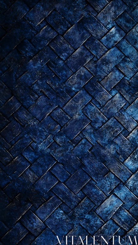 Textured indigo herringbone lattice with directional patina surface.