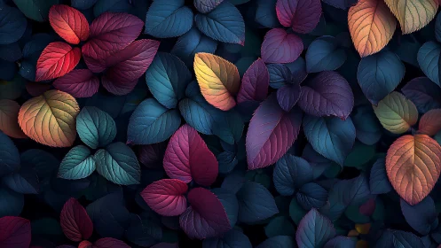 Multicolored foliage pattern with deep contrasting shadows.