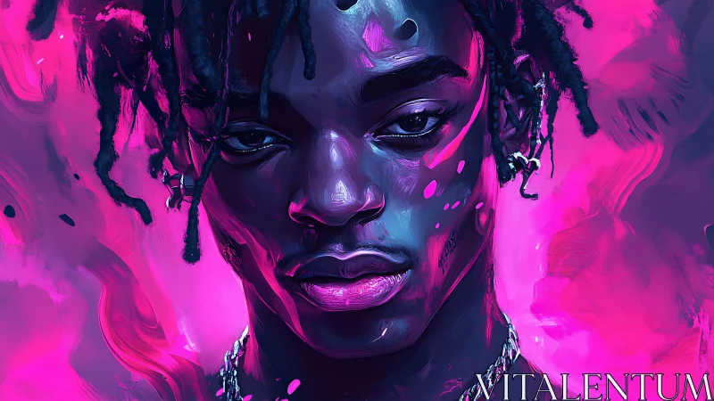 Digital neon portrait of young man with pink background.