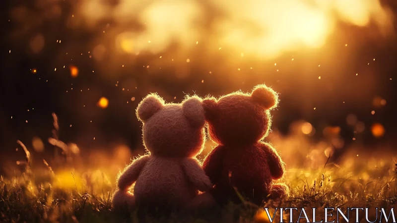 Two Teddy Bears Glowing at Golden Hour.