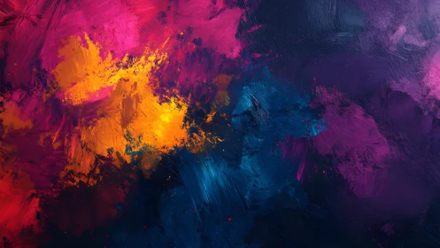 Bold Abstract Painting with Vibrant Pink, Blue, and Yellow Strokes.