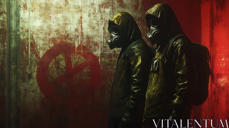 Twin hazmat operatives in toxic red industrial corridor