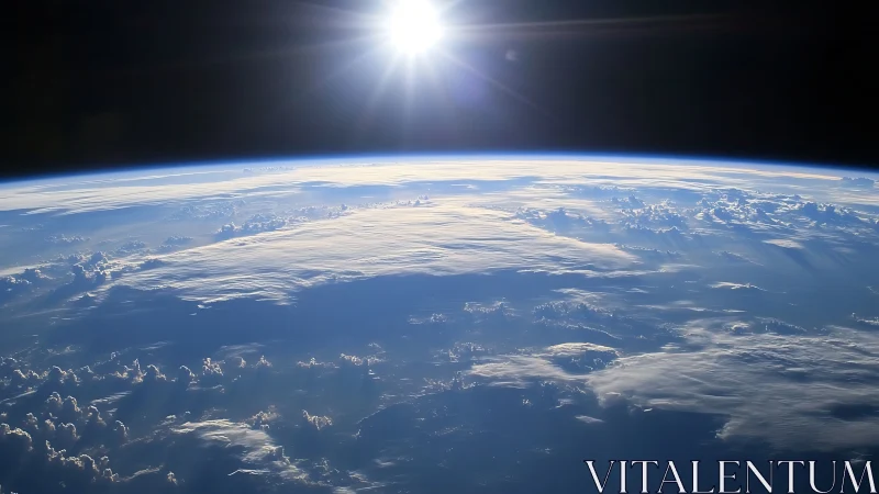 Low Earth orbit perspective shows sunlit cloud deck and limb curvature