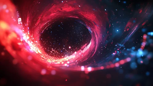 Abstract red and blue energy vortex in deep space tunnel.