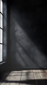 Light from window across textured wall and wooden floor.