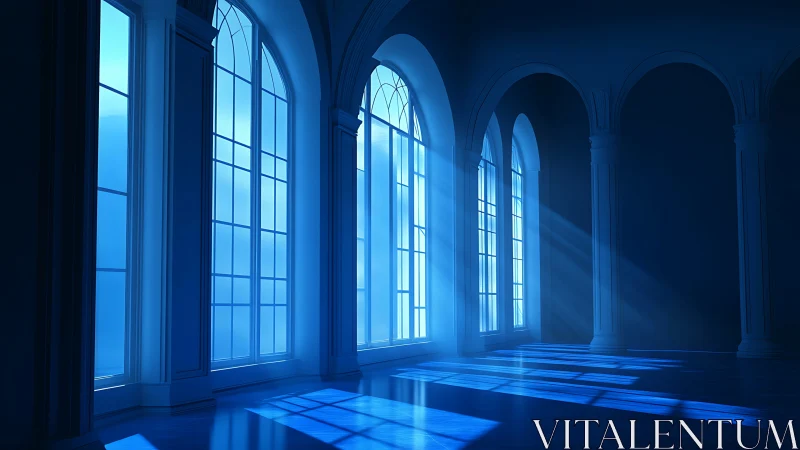 Light enters a vaulted interior through tall arched windows