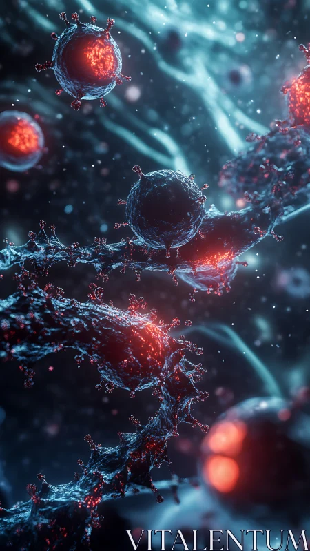 Viral microcosm glows inside twisting cellular strands.