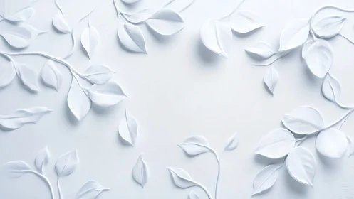White embossed leaf branches on light minimal background.
