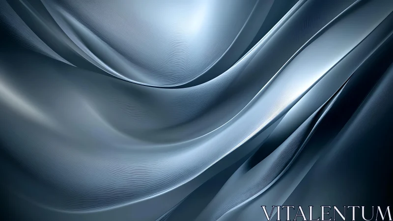 Smooth Metallic Abstract Waves in Cool Blue Tones, Digital Art.