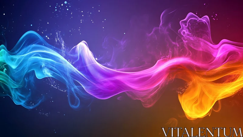 Multicolored fluid light waves on dark gradient background.