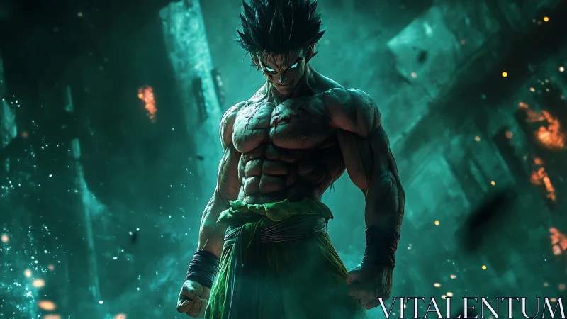 Storm-charged warrior gathering power in a ruined world.