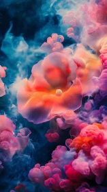 Abstract jellyfish-like forms glow in dense colored clouds