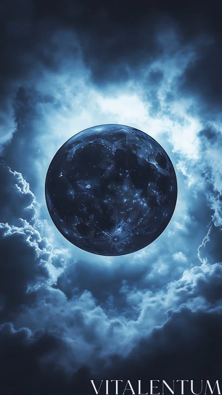 Luminous celestial sphere suspends amid storm-lit cloud vortex